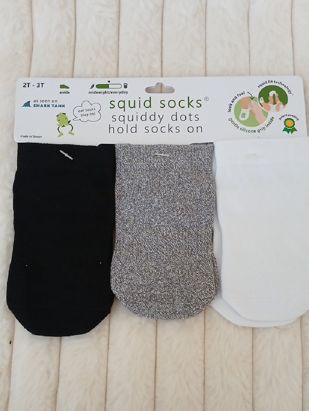 Squid Socks - Stay-On-Socks 3 pk;  6-12 mo, 12-24 mo, or 2T-3T Choice